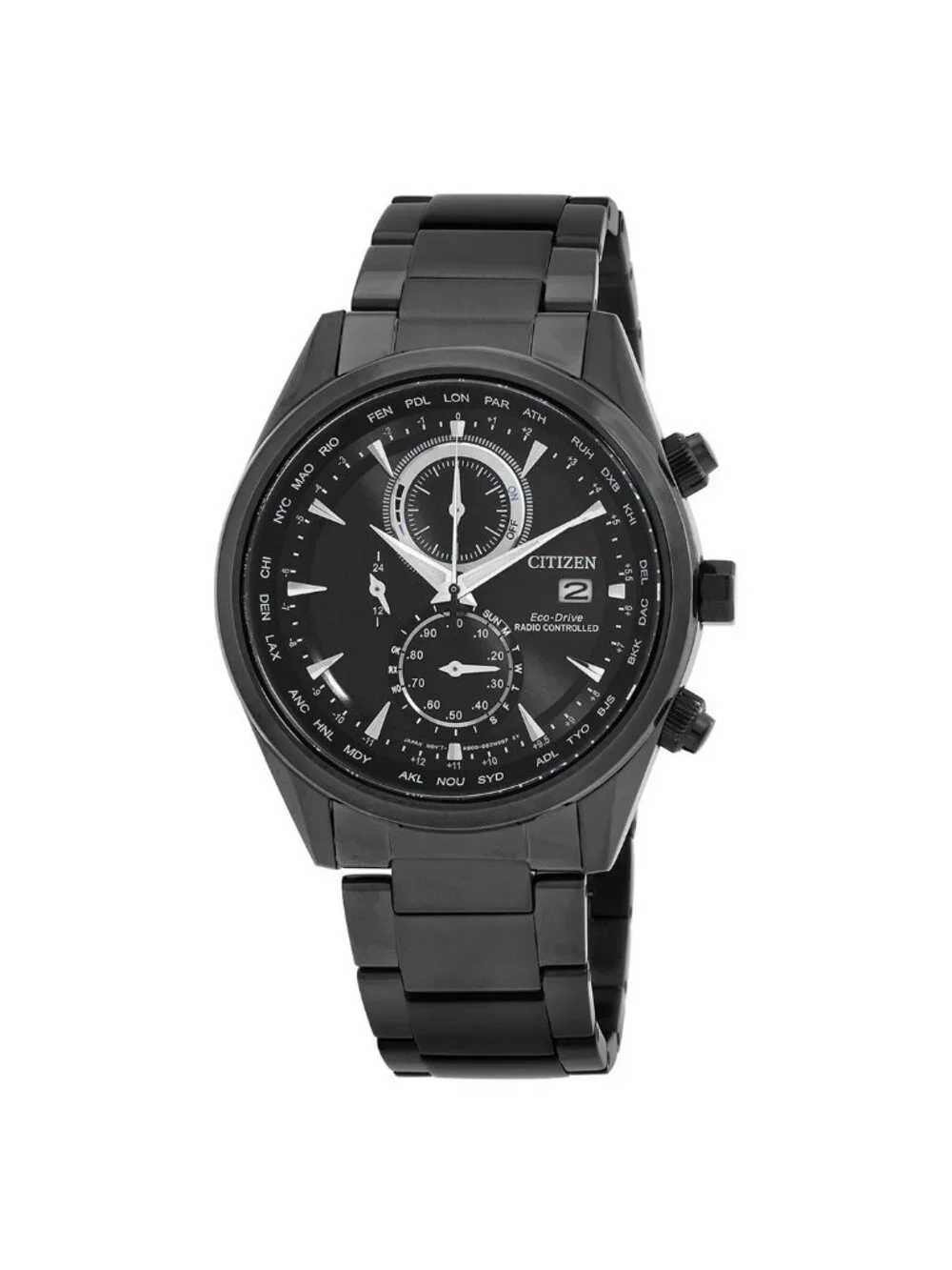 NWT Citizen Perpetual Alarm World Time Chronograph GMT Black Dial Men's Watch